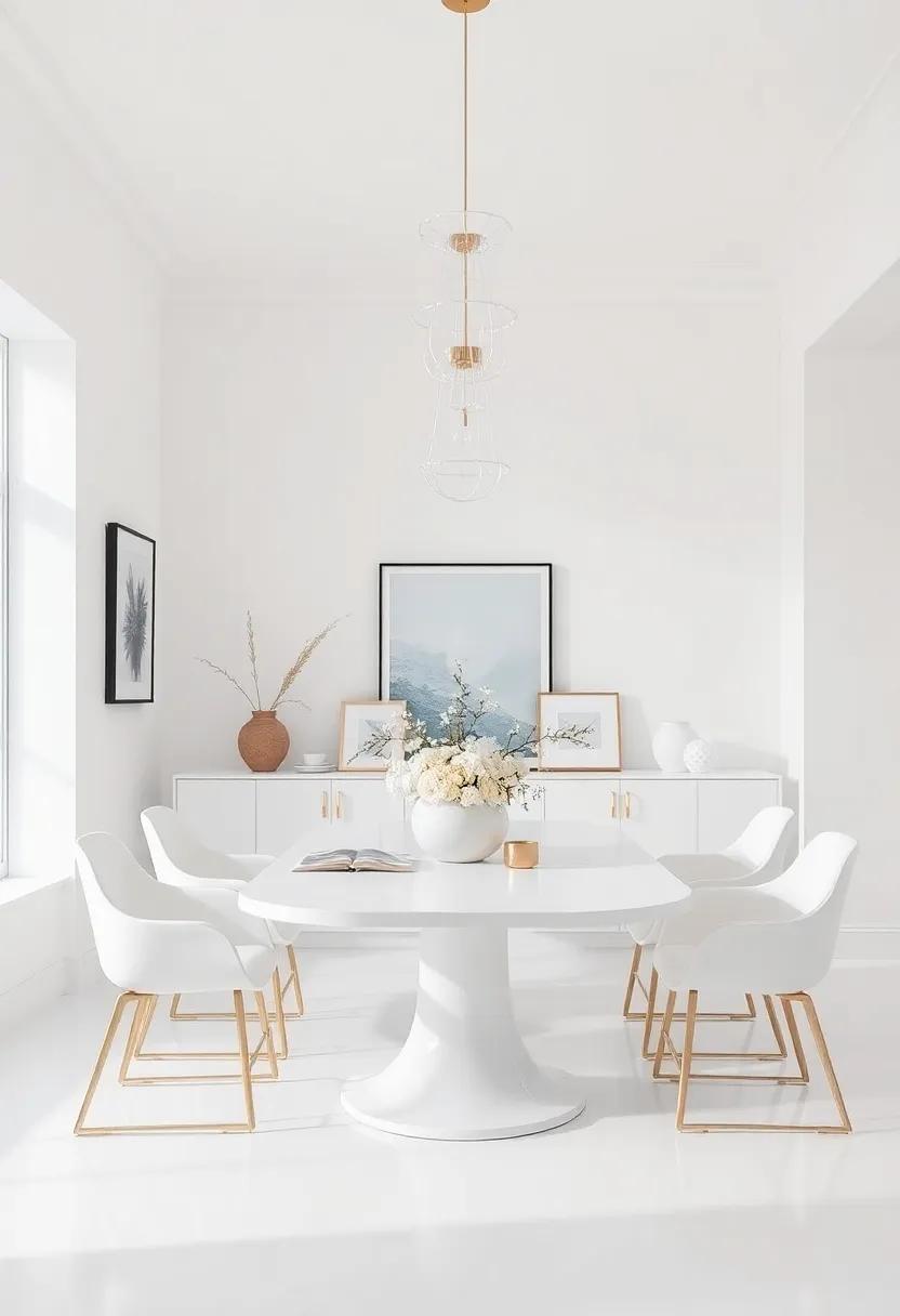 Artful ⁣Arrangements: Displaying Art‍ in a White Dining Setting