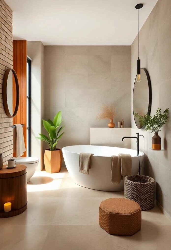 Embracing Comfort: A Serene Bathroom Retreat with Tub and Wooden Accents