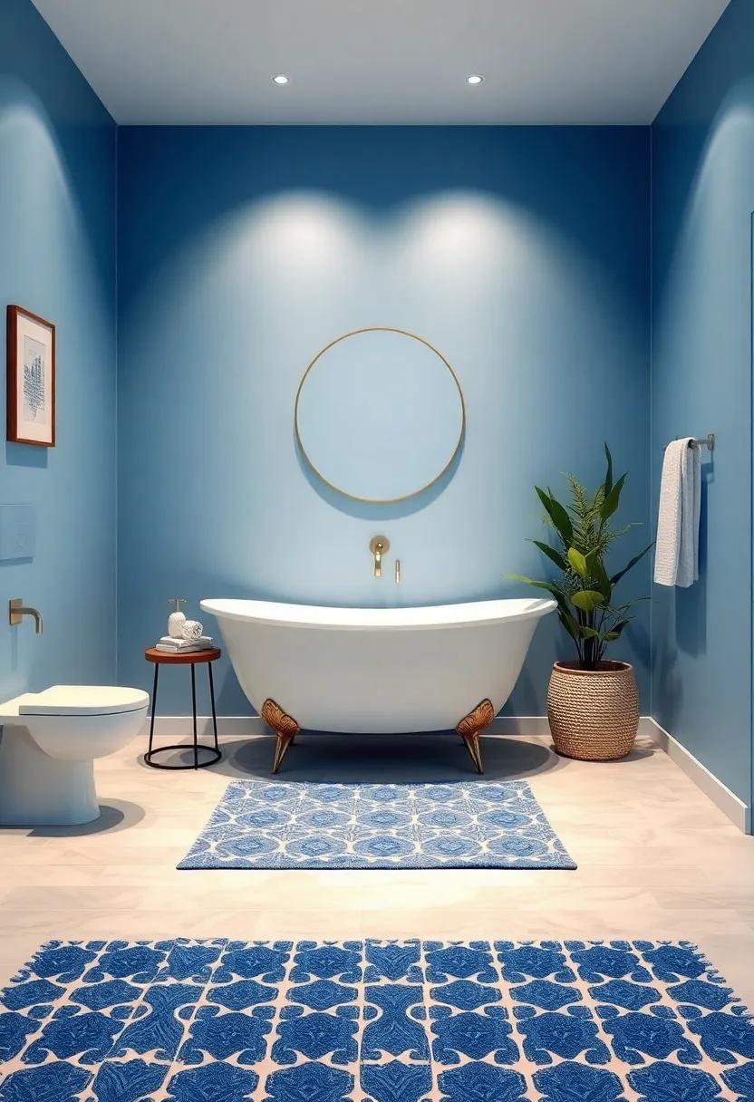 Blue Patterned Rugs: Select patterned‌ area rugs in ⁣soothing‌ blue tones to ‍anchor the space, bringing warmth and comfort to the bathroom floor