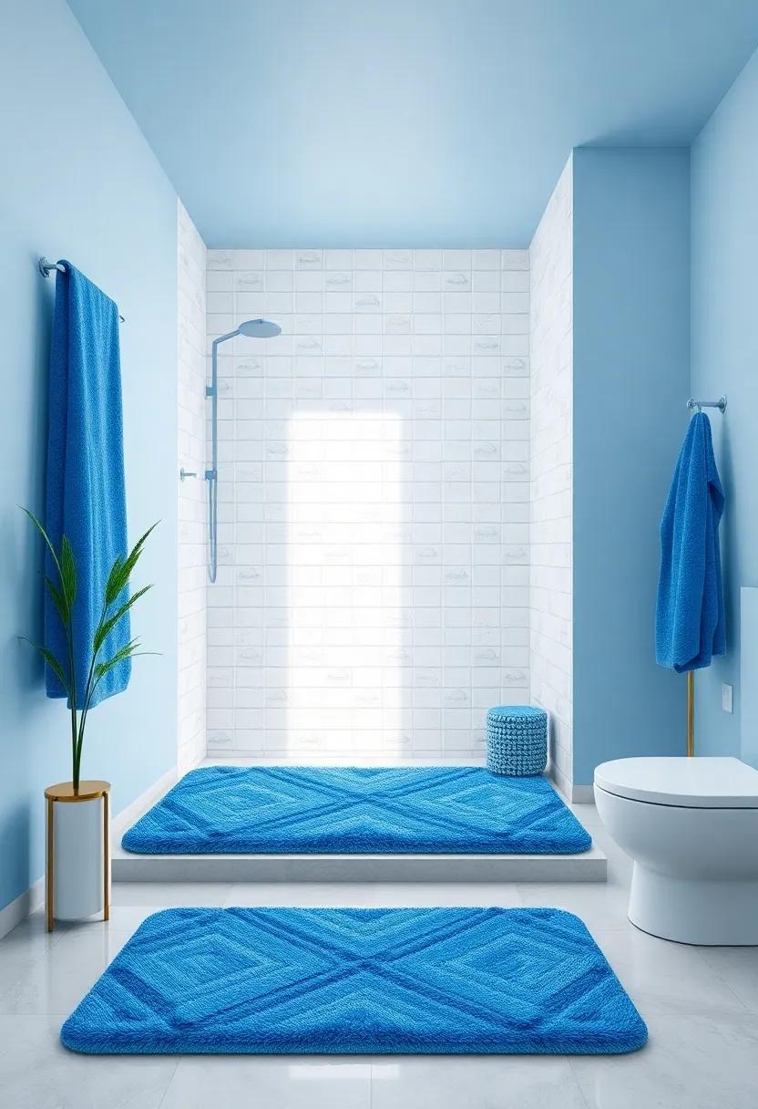 Blue Shower Mat: Upgrade your‌ shower experience with‍ a plush blue mat⁤ that feels soft⁢ underfoot, providing ‍comfort ⁤while enhancing​ the overall ⁢blue theme