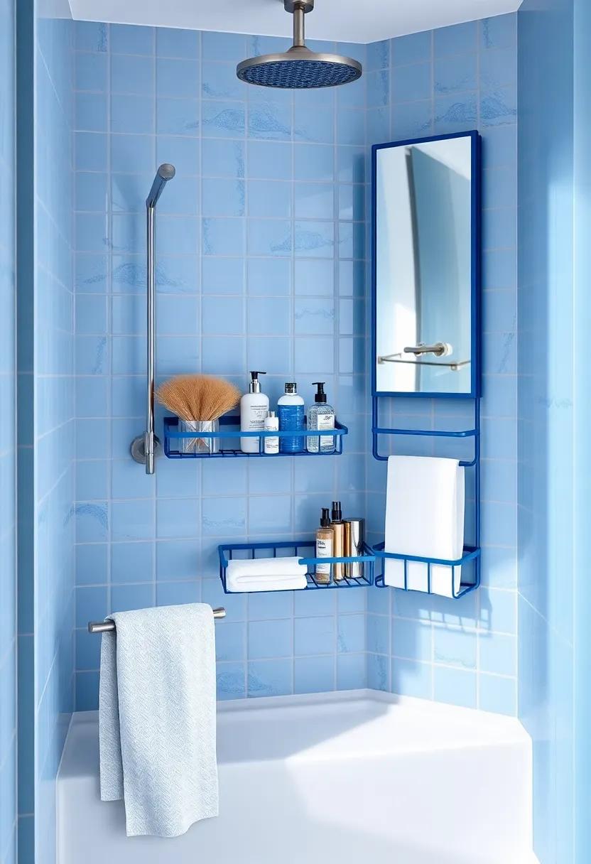 Chic ⁤Blue Shower Caddy: Keep essentials organized ​in a stylish blue shower caddy, balancing​ practicality with‍ aesthetics for a‍ clutter-free and serene environment
