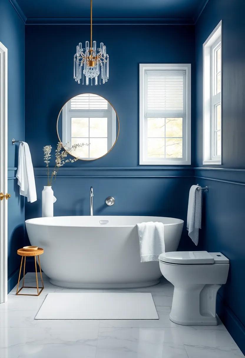 Elegant Navy Hues: ​Transform your bathroom into a serene oasis ‌with rich⁣ navy walls that⁤ evoke depth and⁢ sophistication,⁤ perfectly paired with crisp white accents