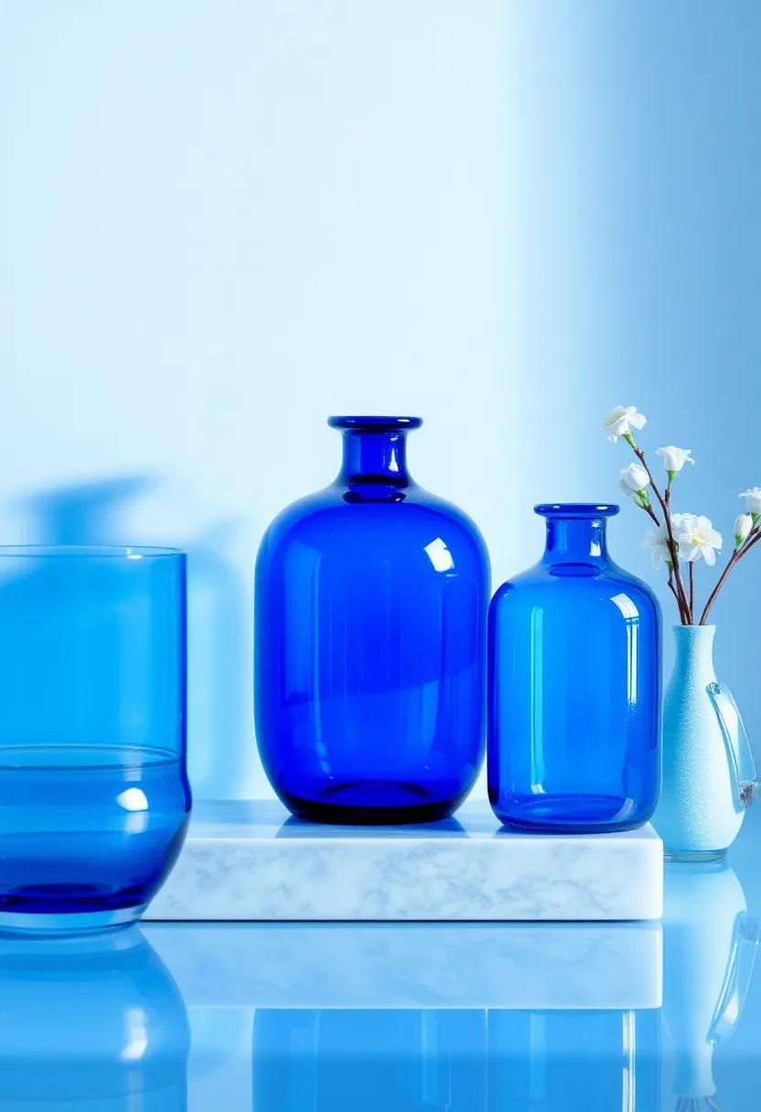 Shimmering Blue Glass⁣ decor: Incorporate ​blue ‍glass decor pieces ⁢like vases or‌ jars that ⁤reflect light ‌beautifully, adding elegance while keeping​ the space airy and wide