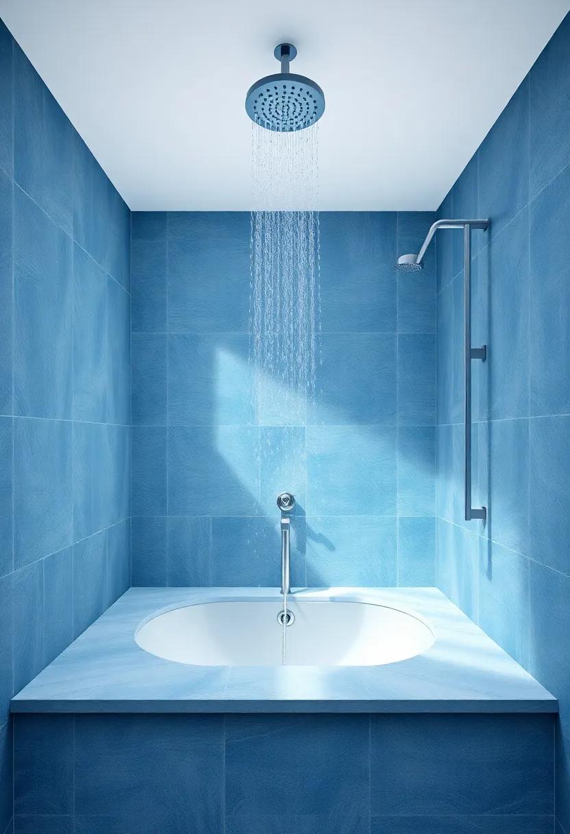 Spa-Like Treatments: Enhance your⁣ bathroom ‍experience with ⁣blue-hued natural ⁢stone ​countertops and a rain shower head, creating a spa-like retreat right ‍in your ​home