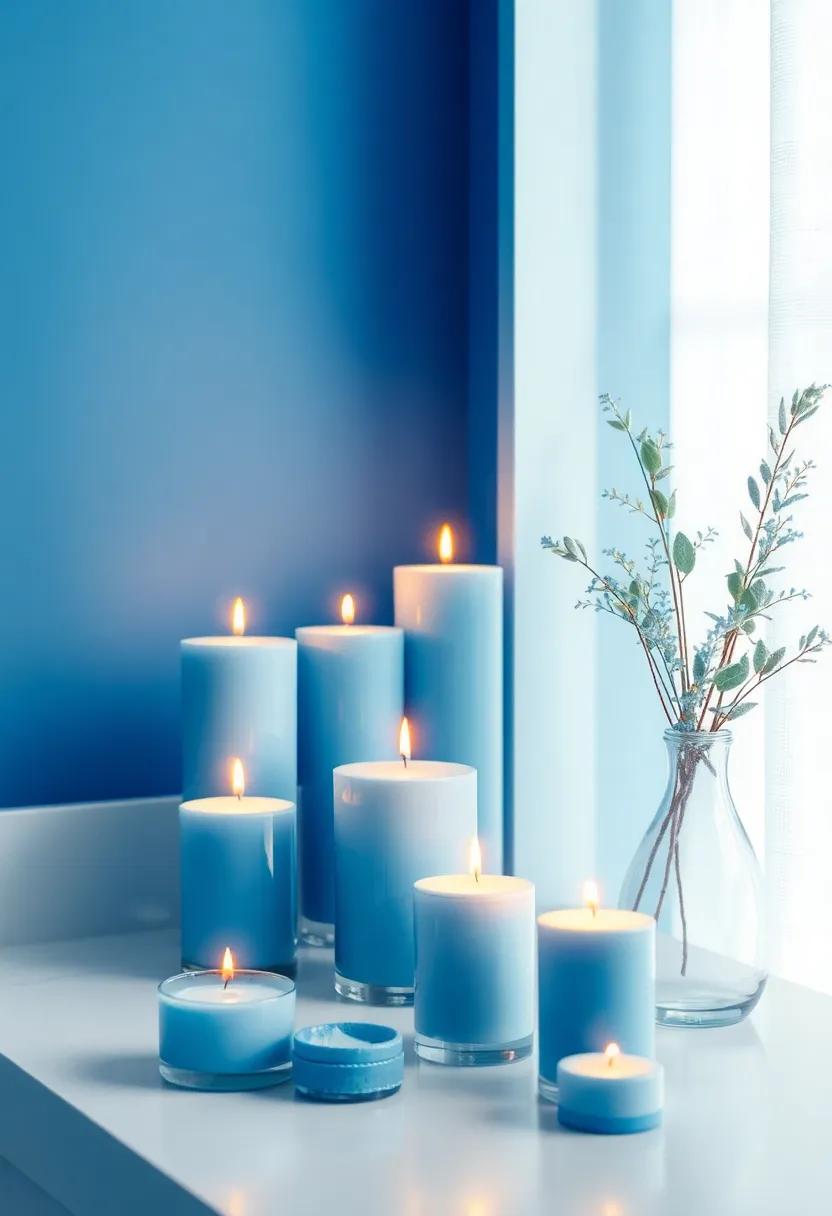 Tranquil Blue ⁢Candles: Add blue candles in various sizes for ambiance, creating a relaxing atmosphere with soft lighting⁣ and the soothing energy of blue