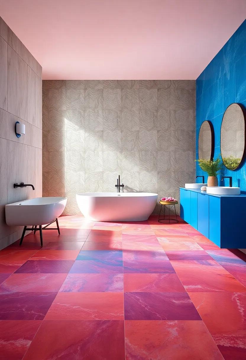 Bright⁣ Bold ⁣Colors: Make⁣ a⁤ statement with vibrant floor tiles in bold hues, transforming ‌your bathroom into ⁢an eye-catching retreat
