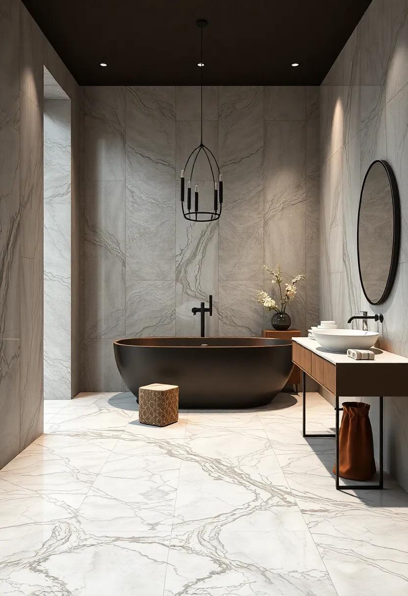Elegant Marble:⁣ Experience timeless luxury with glossy white or dramatic veined marble that adds a touch of sophistication to⁣ any bathroom