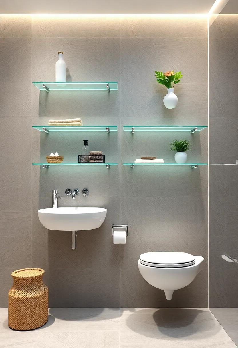 Glass‌ shelves: Create an illusion⁣ of ⁢space in smaller bathrooms with elegant glass shelves⁣ that allow‌ light to flow‍ freely ⁤while showcasing your⁤ favorite decor