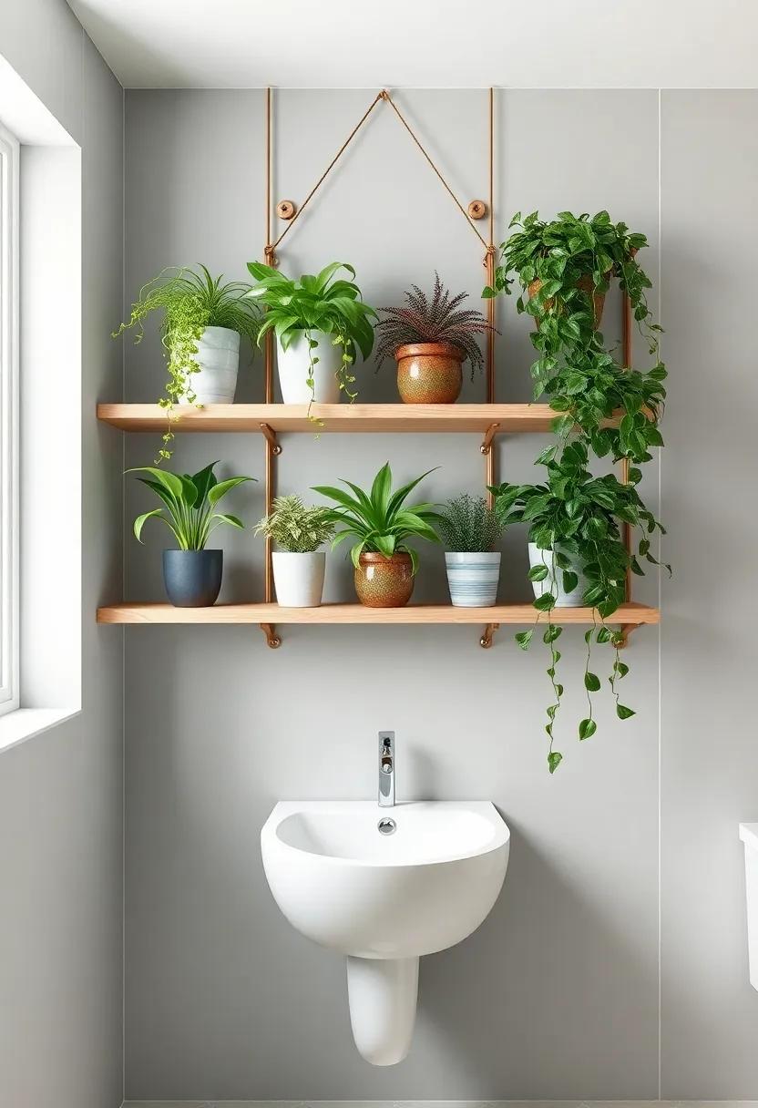 Hanging Plant Shelves:​ Elevate⁢ your space with hanging⁤ plant shelves ​perfect for displaying greenery, adding a refreshing touch⁢ to your ‍bathroom