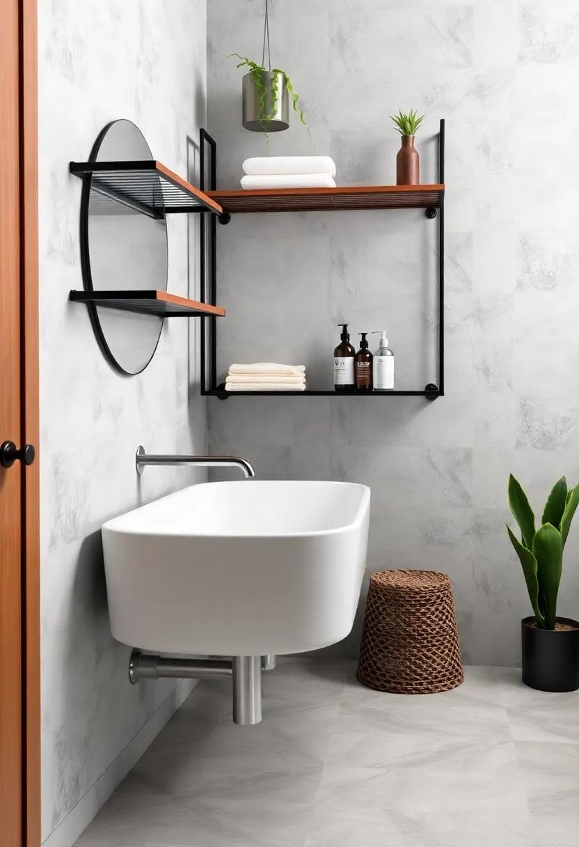 Industrial Metal ‍Shelves:⁢ Elevate⁤ your space with industrial-style metal​ shelves that provide a bold, modern contrast ⁤to softer ⁣bathroom elements