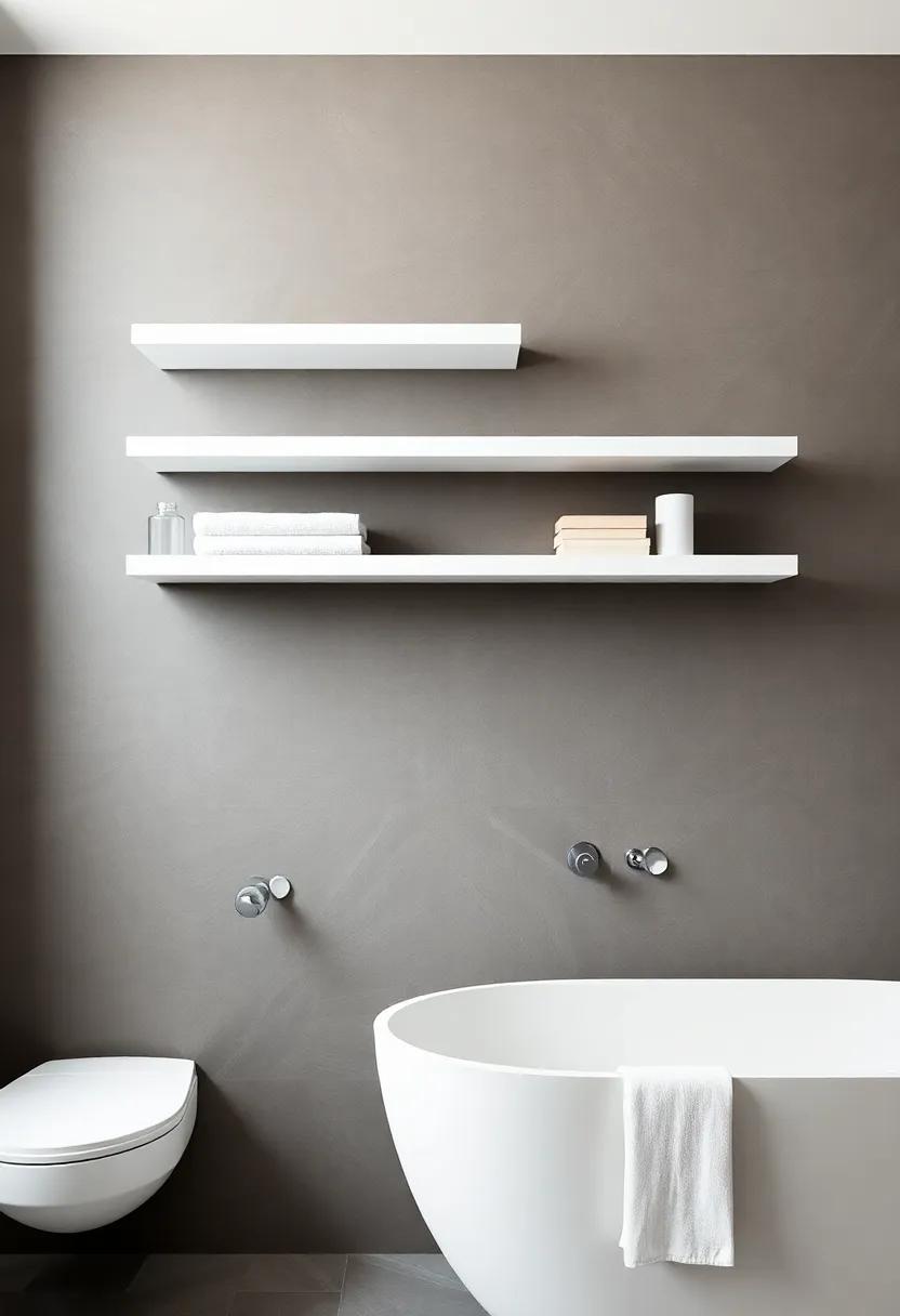 Minimalist Floating ‌Shelves: embrace simplicity with sleek, floating‌ designs that seamlessly ‍blend into your bathroom decor ⁣while offering‍ a stylish storage solution