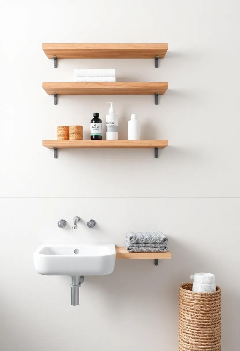 Tiered Shelving Units:⁤ Make a statement with tiered wall-mounted⁢ shelves that offer multiple levels ⁢for‍ storage, perfect for organizing toiletries ⁢and adding ​visual interest