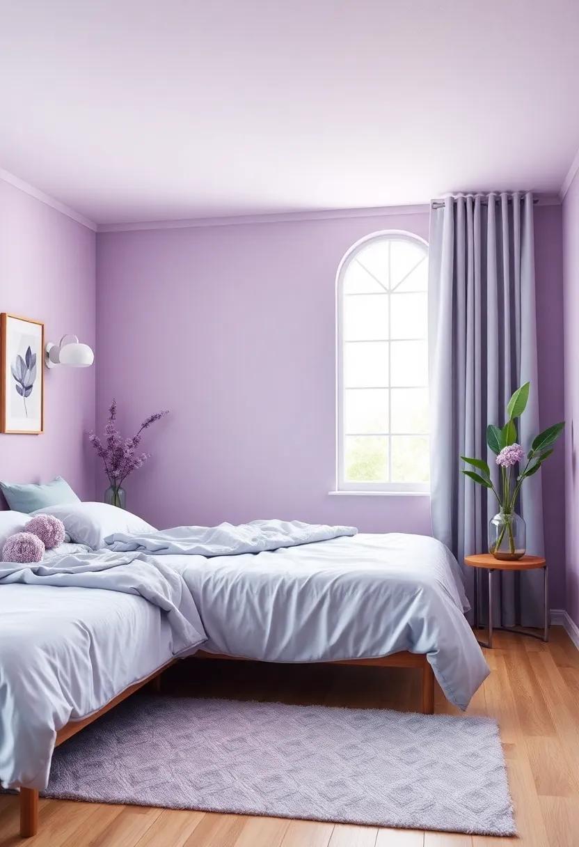 Soft Lavender: Embrace tranquility with soft lavender walls that evoke calmness and serenity, perfect ⁤for unwinding after a long day