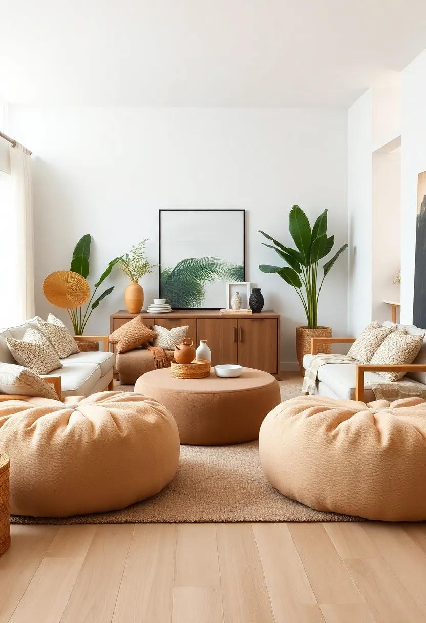 Plush Poufs: Incorporate oversized poufs or ⁣ottomans​ in soft fabrics for ‌additional seating that also serves as a decorative ‌statement piece