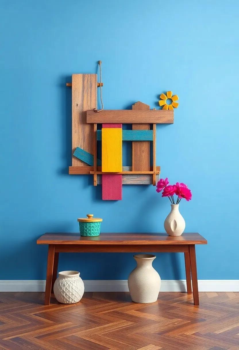 Mixed ​Material Artwork: combine various materials such as wood, ⁢metal, and fabric in vibrant shades to create ⁢a three-dimensional art piece that pops