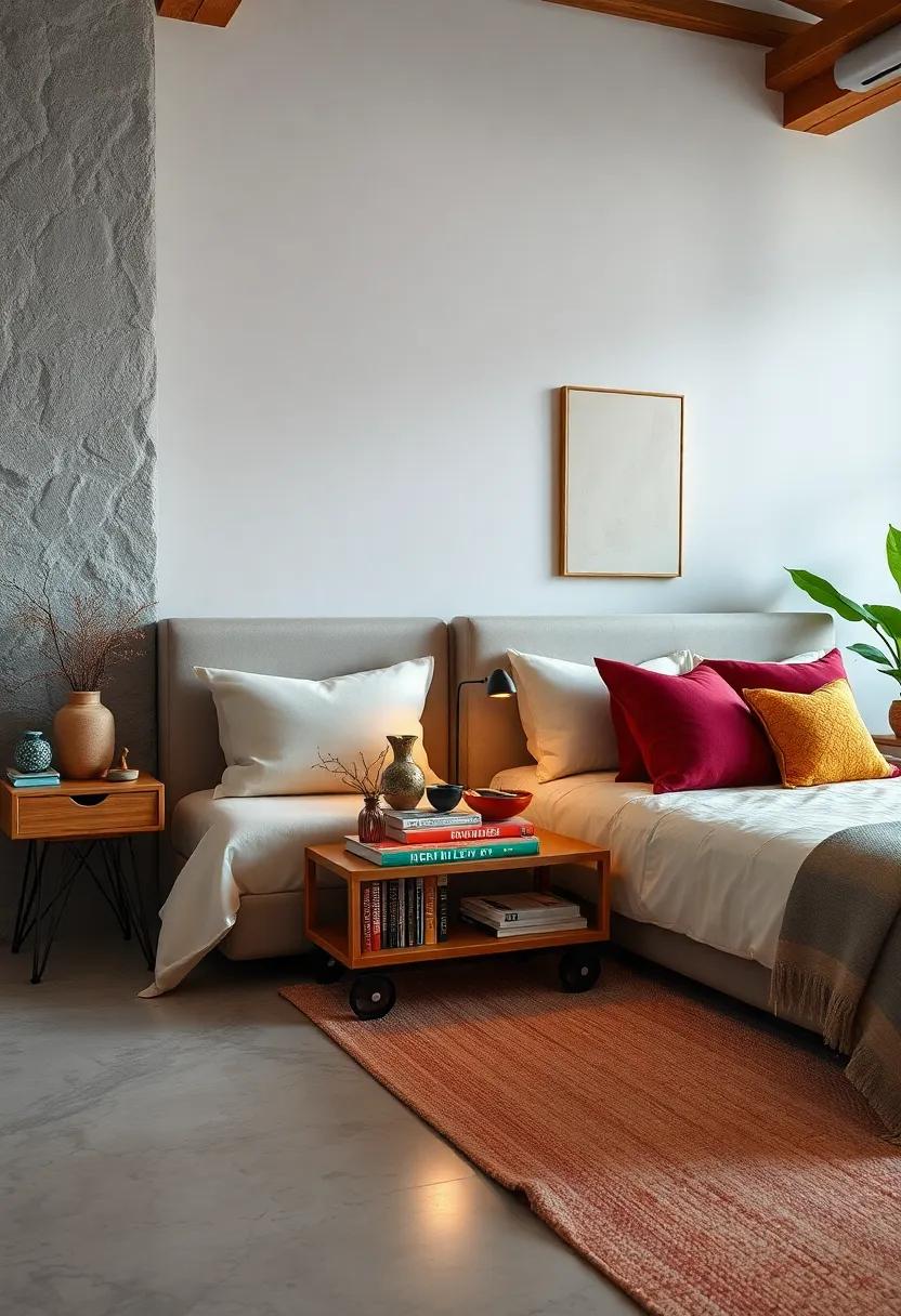 Bedside book Carts: Use a ⁢small, rolling cart to hold books and display quirky décor items, offering ⁣mobility and a creative ⁢bedside solution
