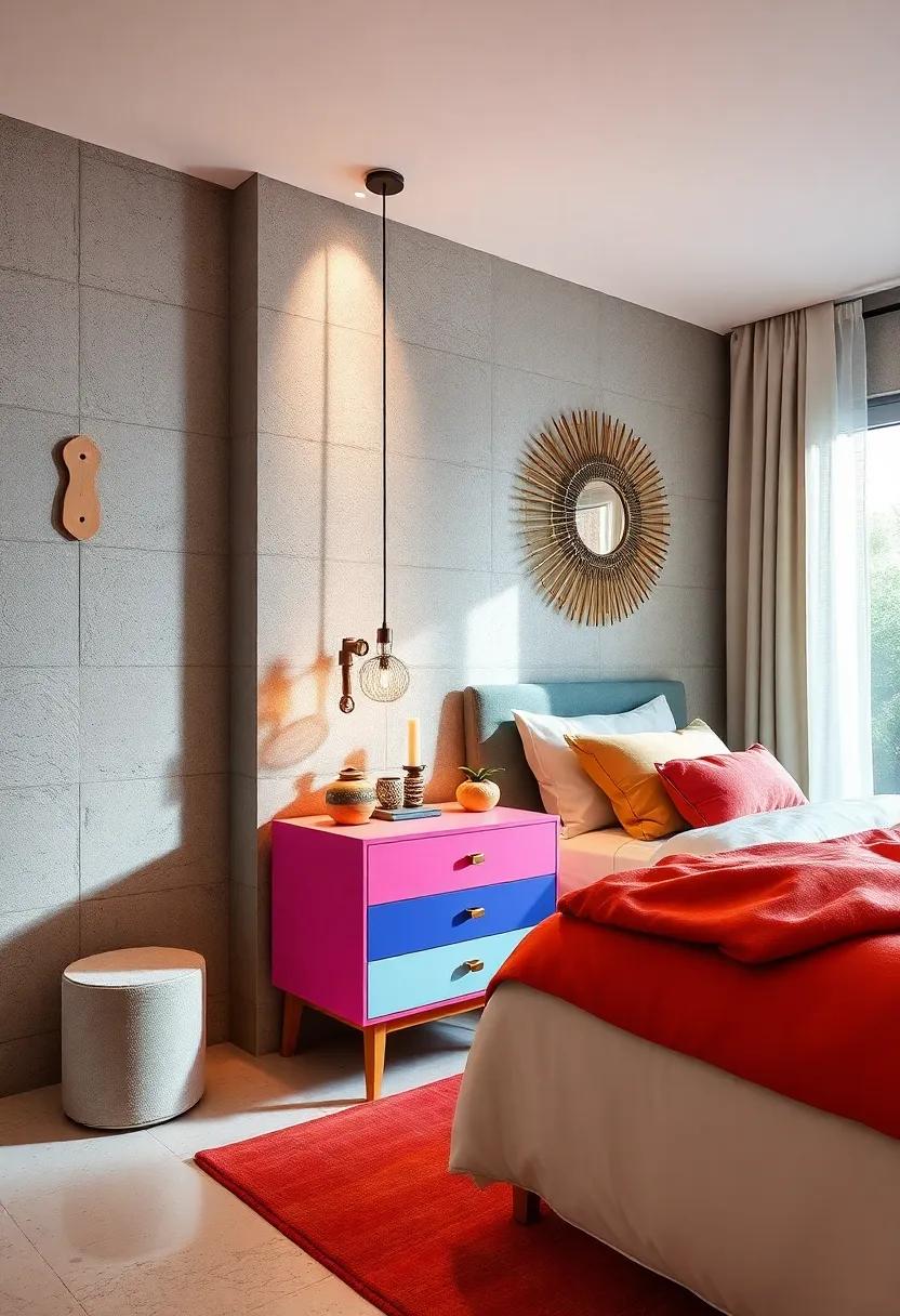 color Blocked Nightstand: Hand-paint a plain nightstand in ⁤bright⁢ color blocks for an eye-catching piece that complements⁣ your artistic bedroom‌ theme