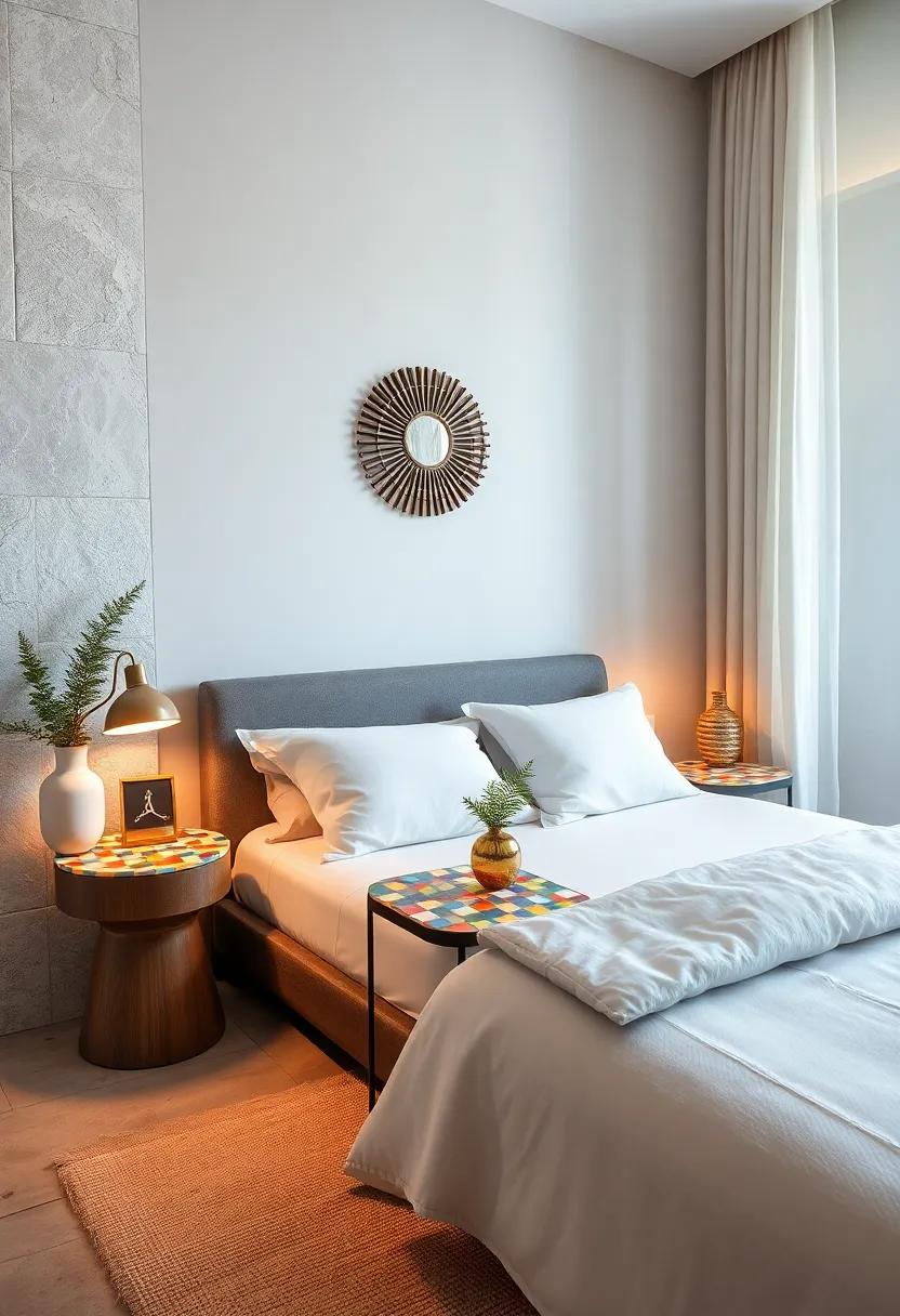 mosaic Tile Tables:​ Incorporate a⁤ vibrant‍ mosaic table as ⁢a nightstand, adding ⁣a splash of⁤ color and artistry to your eclectic bedroom ‌space