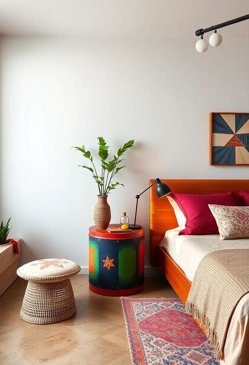Painted Drum or Barrel: Use a ⁣colorful drum or barrel as⁤ a⁣ nightstand‌ that not⁣ only ⁤serves a purpose but also adds a musical‍ vibe to ​your room