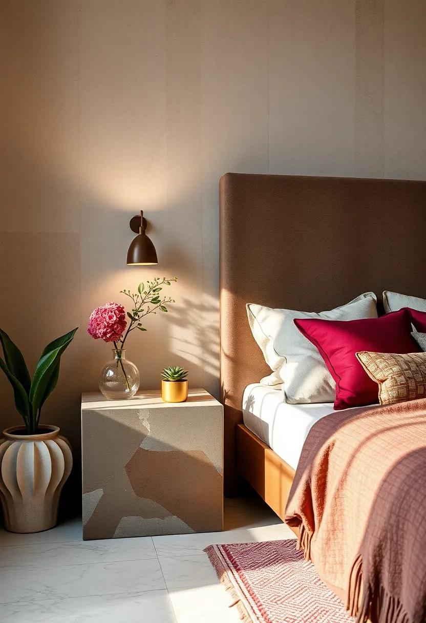 Painted concrete Blocks: ​Treat yourself to a nightstand made from painted concrete ⁤blocks, lending an industrial yet ⁢artistic edge⁤ to ‍your eclectic⁣ bedroom