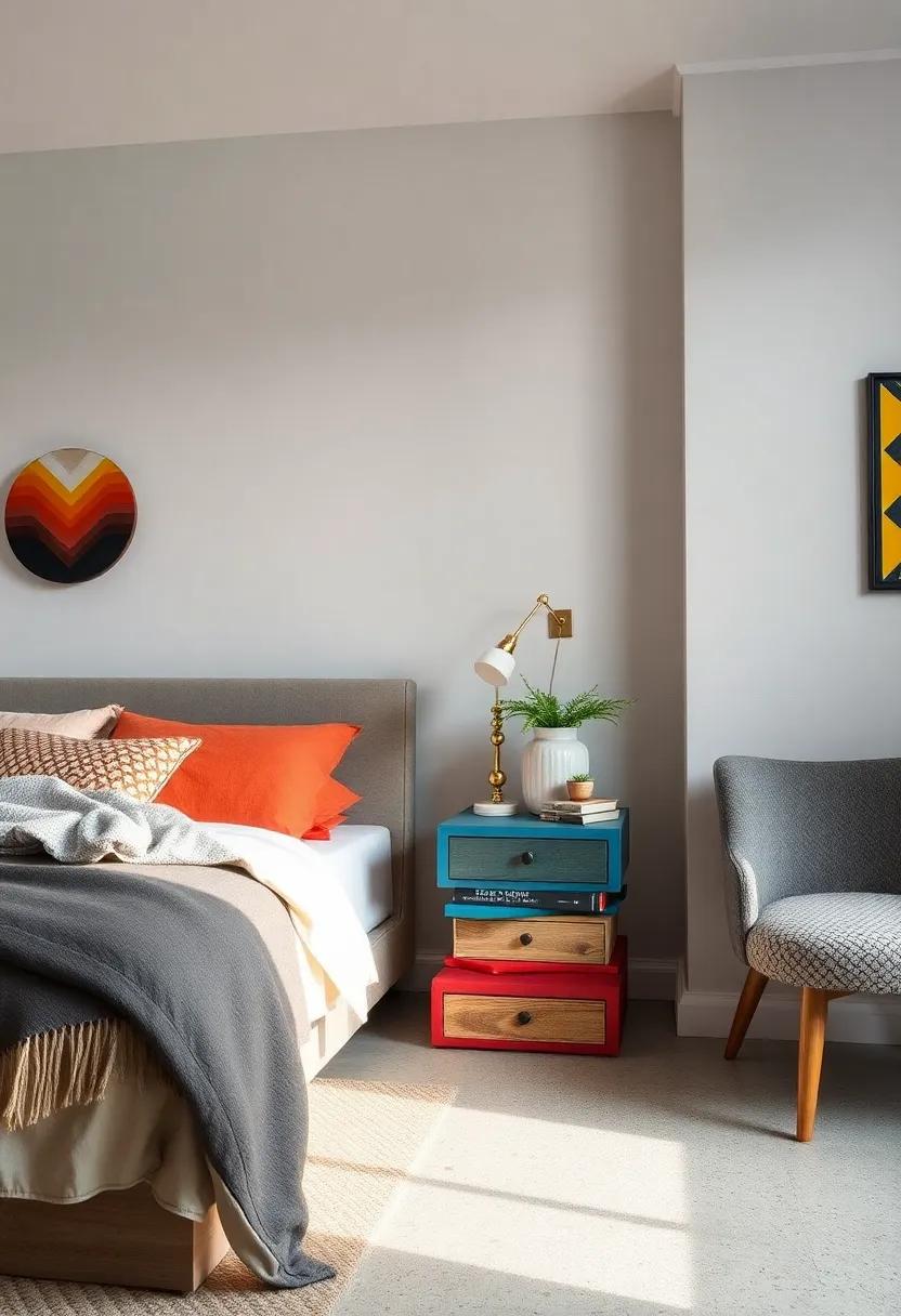 Stacked Wooden ⁢Blocks: Create⁣ a nightstand from a stack ⁢of painted or stained wooden⁢ blocks, ‍blending⁢ a playful aesthetic with functionality