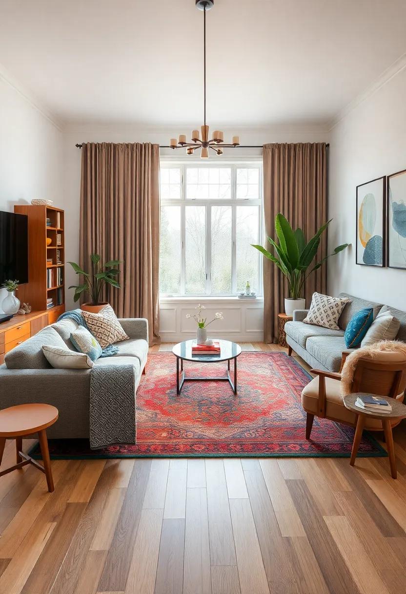 Seasonal Switch: Refresh the room’s aesthetic by changing the rug seasonally, allowing for varied styles and colors to rejuvenate the living space throughout the year