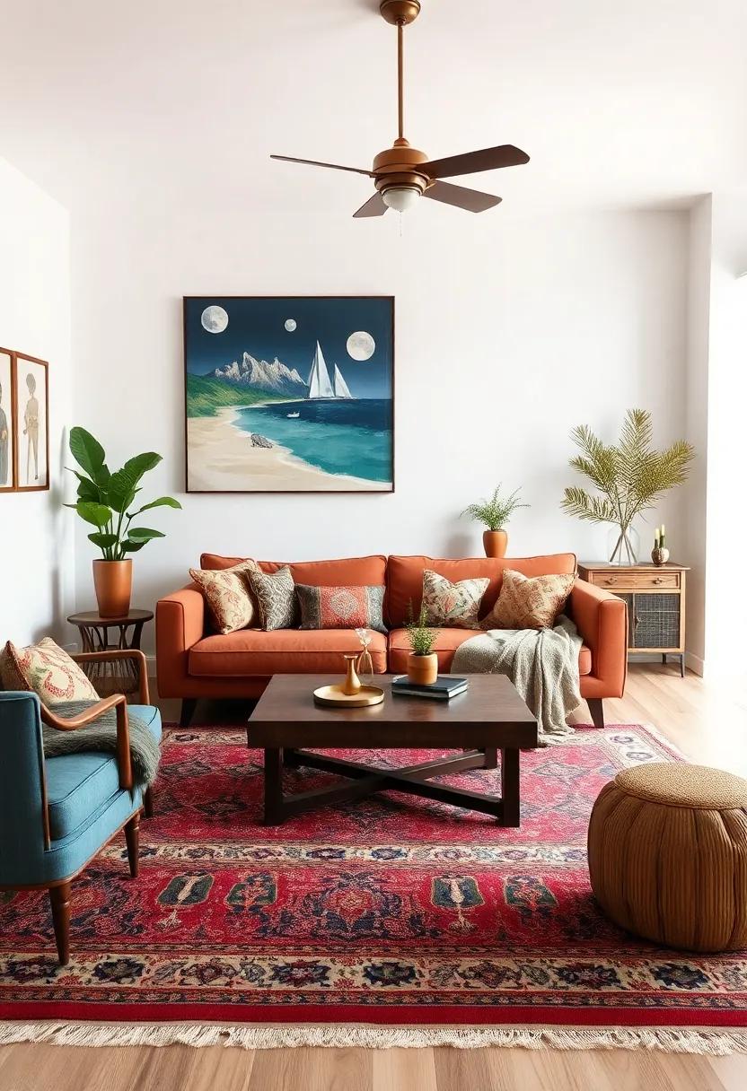 Vintage flair: incorporate a timeworn Persian rug to add a touch of history and character, complementing eclectic furniture with rich colors and intricate designs