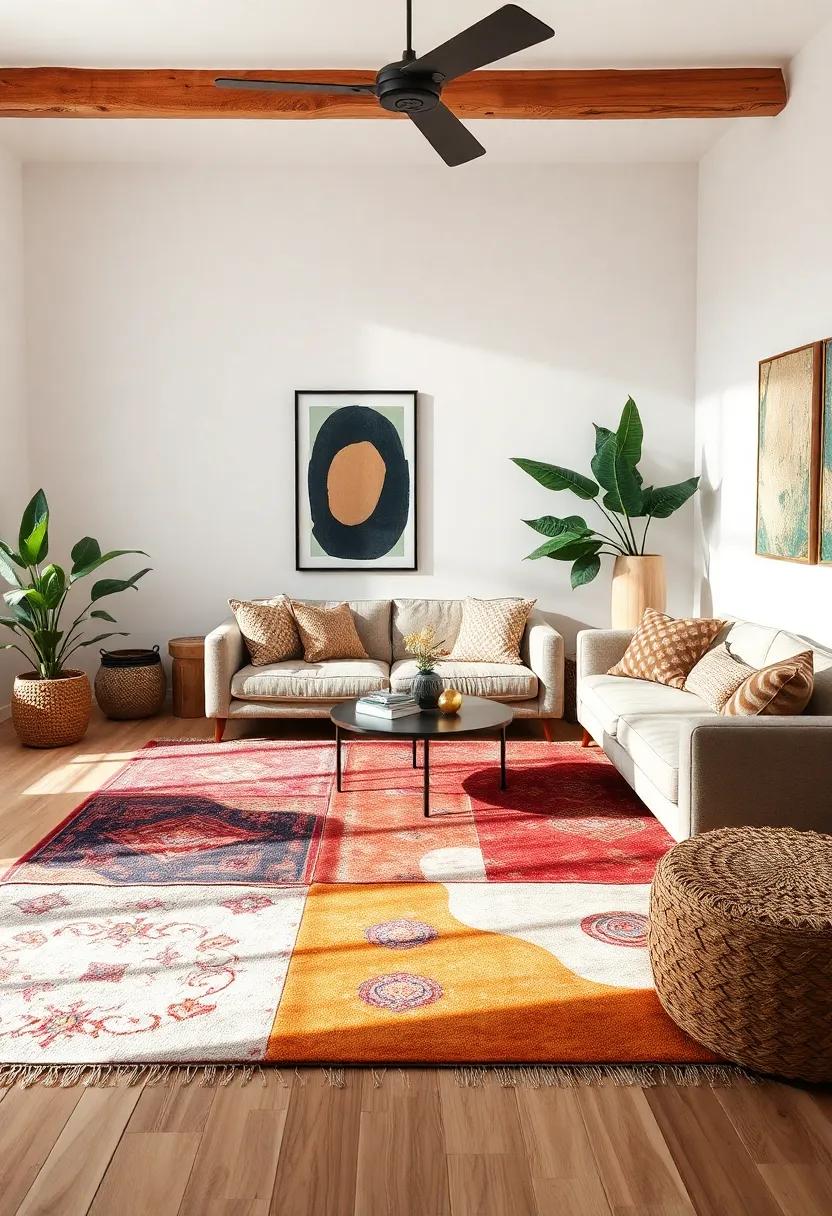 Eclectic Mix: Experiment with several smaller rugs of different styles placed together to create a unique patchwork effect that enhances your personal aesthetic