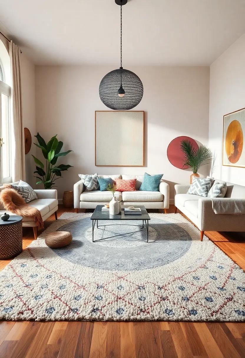 Layering Textures: Mix and match rugs of various textures—such as a soft shag layered over a graphic flat-weave—to create depth and visual interest