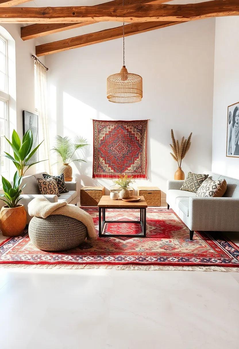 Bohemian Vibes: Embrace a bohemian aesthetic with a mix of tribal and ethnic rugs, layering them to create a warm and inviting feel that encourages a relaxed vibe