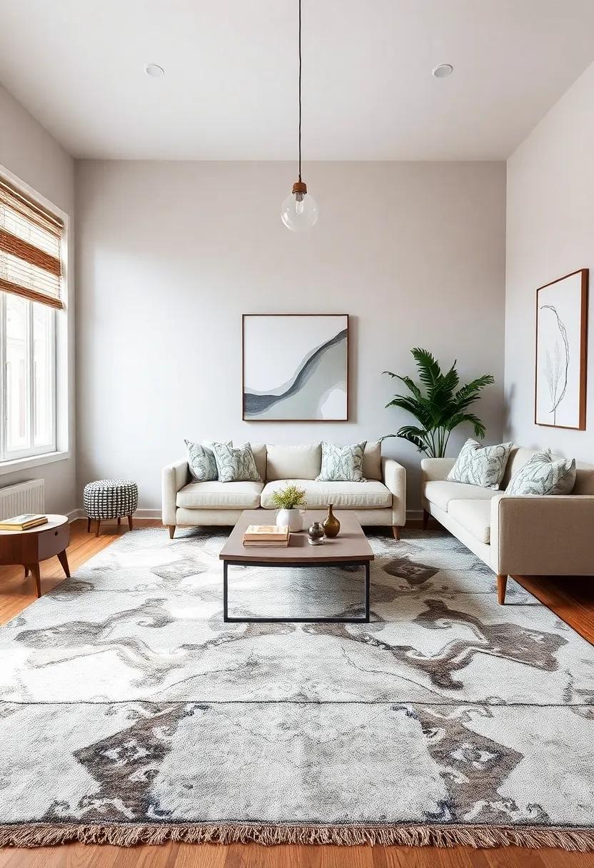 Monochromatic Magic: Create visual intrigue with a monochromatic color scheme by layering different shades of the same color in both your rug and furnishings