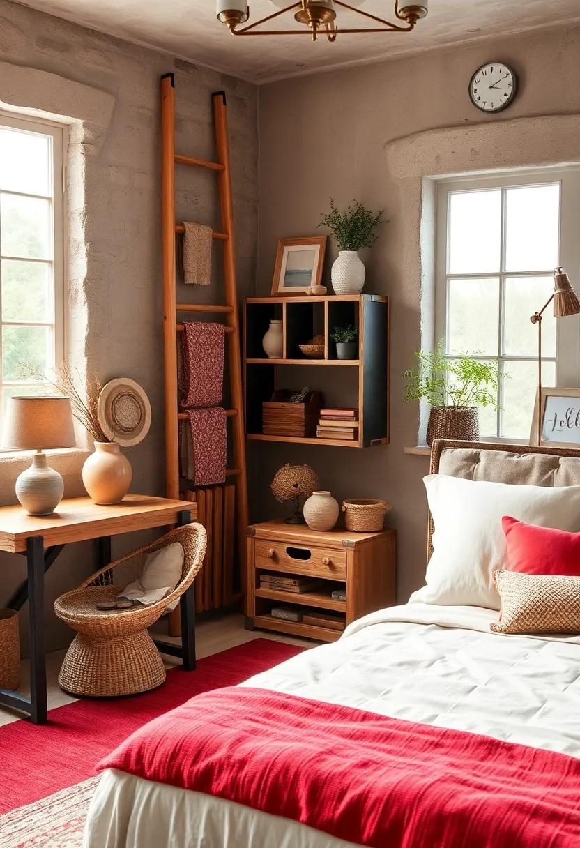 Upcycled Decor: Search for unique upcycled decor items, such as ladders repurposed as shelves or old crates used ⁣as nightstands, to add character