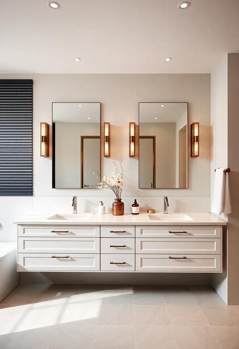 Dual Vanity Delight: Explore a master bathroom with a⁣ stunning ​double vanity, featuring ⁣dedicated custom storage for each partner, blending functionality and romance seamlessly