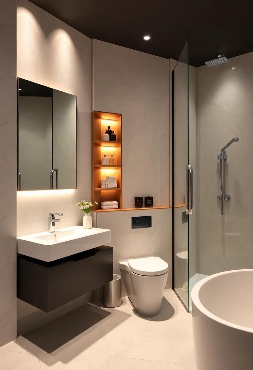 Luxurious Lighting:⁢ Engage with a bathroom design where ambient lighting⁣ enhances custom storage‌ solutions, making items easy to find while elevating the‍ overall aesthetic