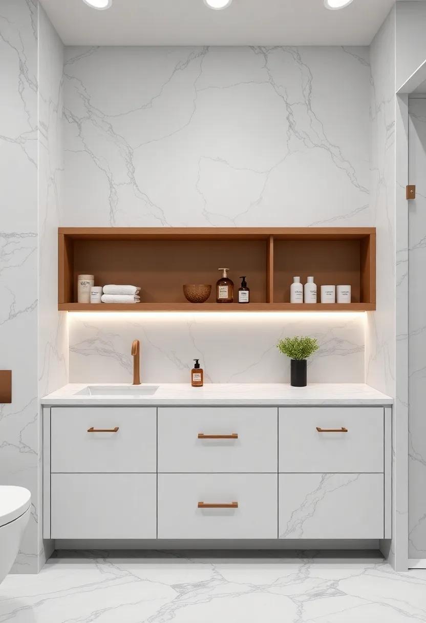 majestic Marble: Marvel at a luxurious bathroom adorned ⁢with marble accents and bespoke storage that highlights this timeless material while keeping essentials organized