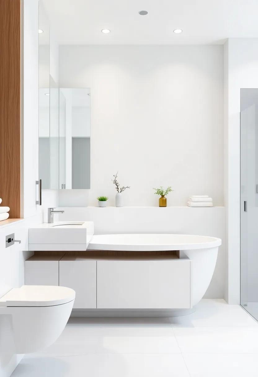 Modern ⁣Minimalist: Experience the sleek design of a high-end bathroom⁤ featuring hidden storage compartments ‍within elegant cabinetry, maximizing space without⁣ sacrificing style