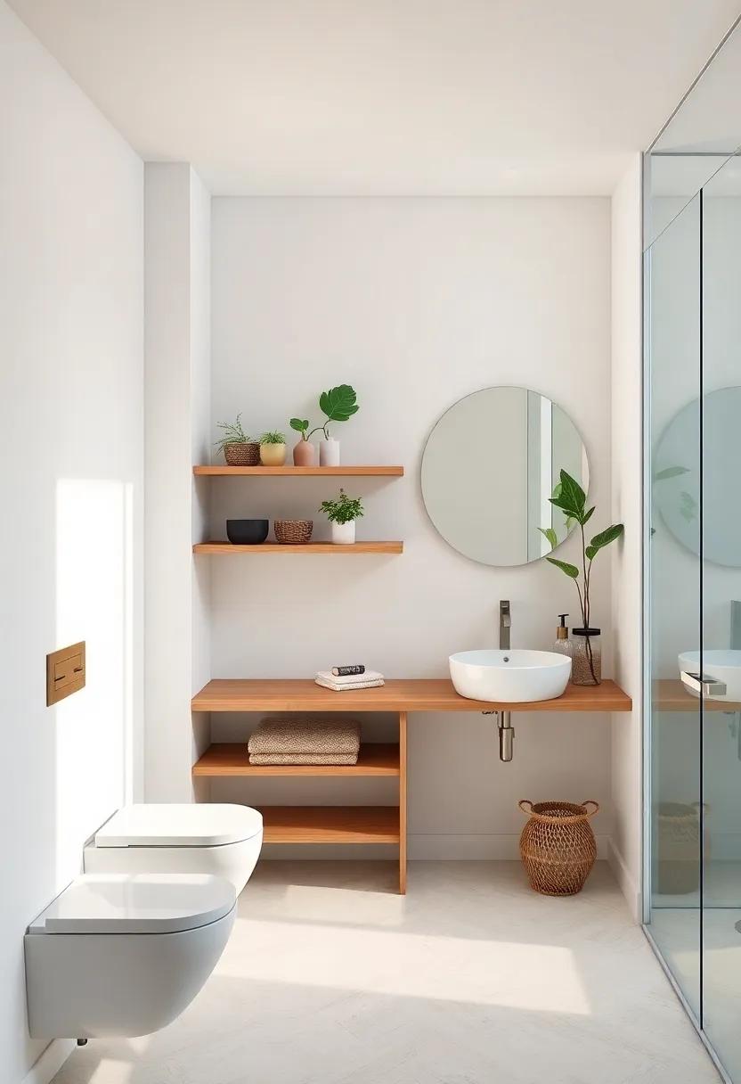 Nature's Touch: Encounter a nature-themed bathroom‌ with customized wooden ‍shelving that not only offers practical⁣ storage but also brings the outdoors inside