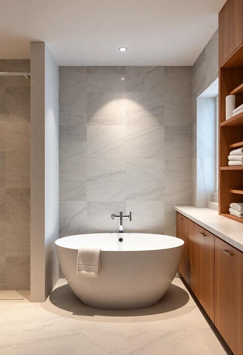 Serene ⁤Spa Retreat: Discover ‍how natural stone walls and custom-built cabinetry create a calming oasis, with abundant storage for towels and⁤ essentials