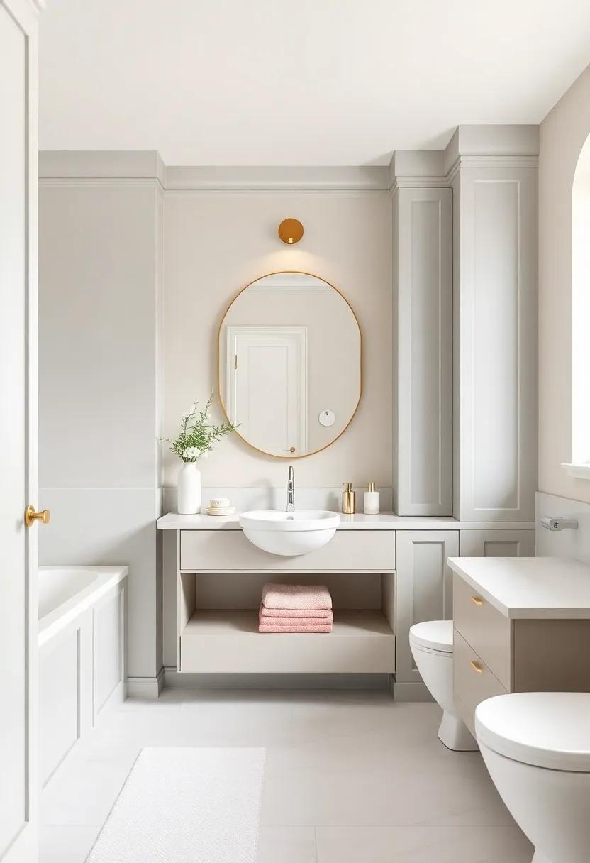 Serene Color Palette: Dive into a serene ⁣bathroom design utilizing soft colors and custom storage that blends seamlessly into the décor for a harmonious finish