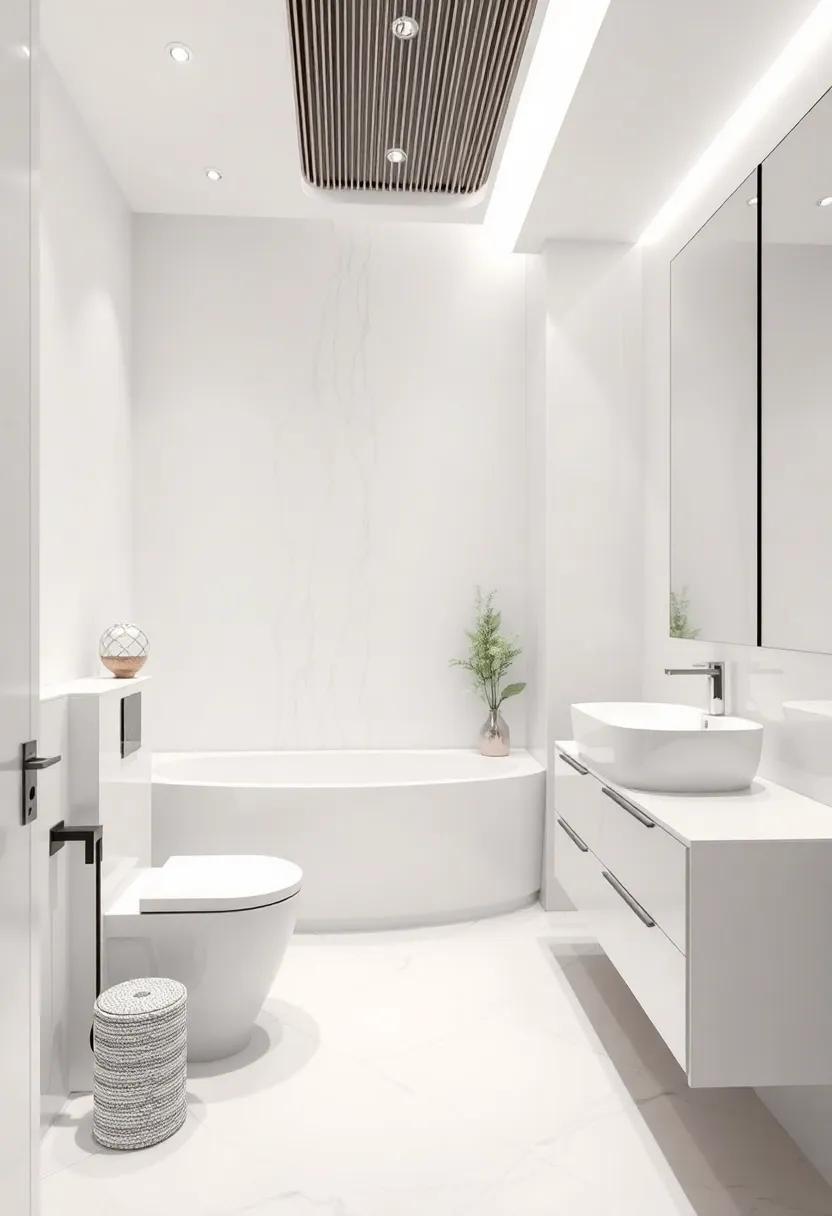 Sophisticated Monochrome: Discover a monochromatic color ⁤palette where sleek, hidden storage solutions augment the bathroom's sophisticated ‌ambiance