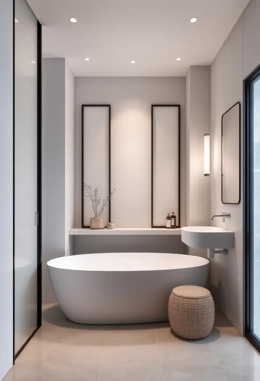 Zen inspiration: Unwind ‍in a tranquil bathroom that utilizes custom ⁣shoji screens for concealed storage, enhancing the space's ⁣harmony while‍ offering easy⁢ access to ⁣daily items