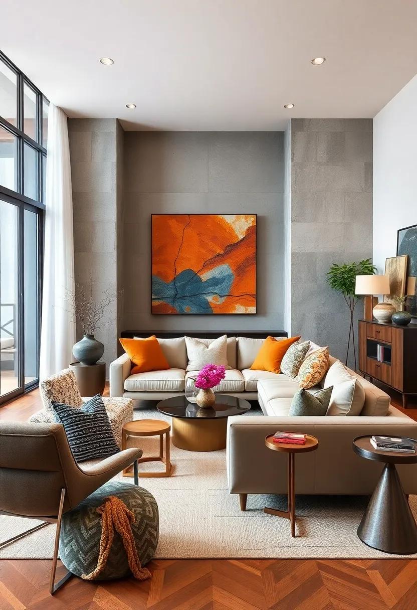 Use Statement Pieces: invest in ⁣a standout furniture piece, like a bold ‌sofa‌ or an artistic coffee table, to anchor the room