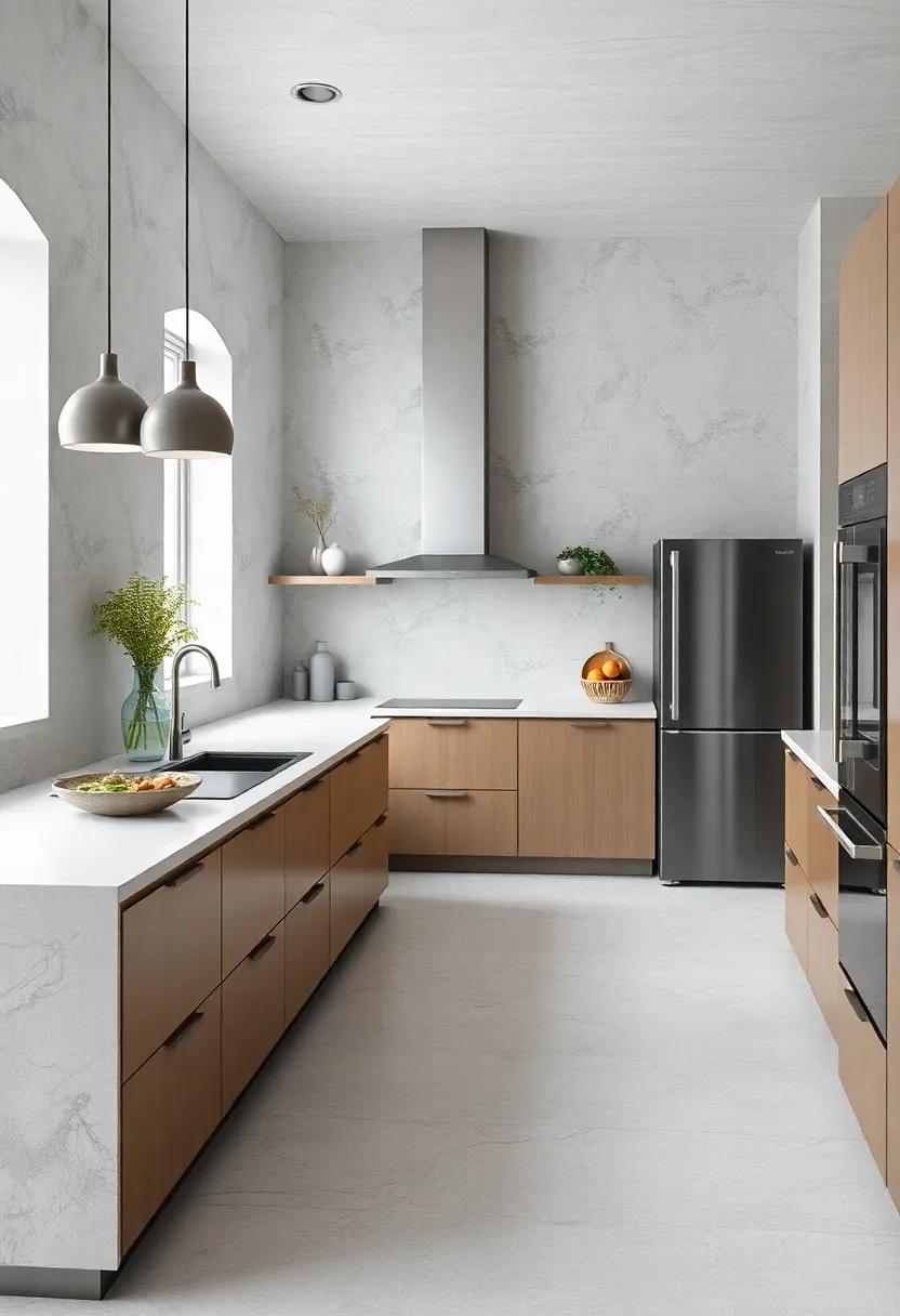 minimalist Concrete: Use minimalist concrete‍ tiles for a clean, industrial look that ​pairs well​ with contemporary appliances⁤ and ​furnishings