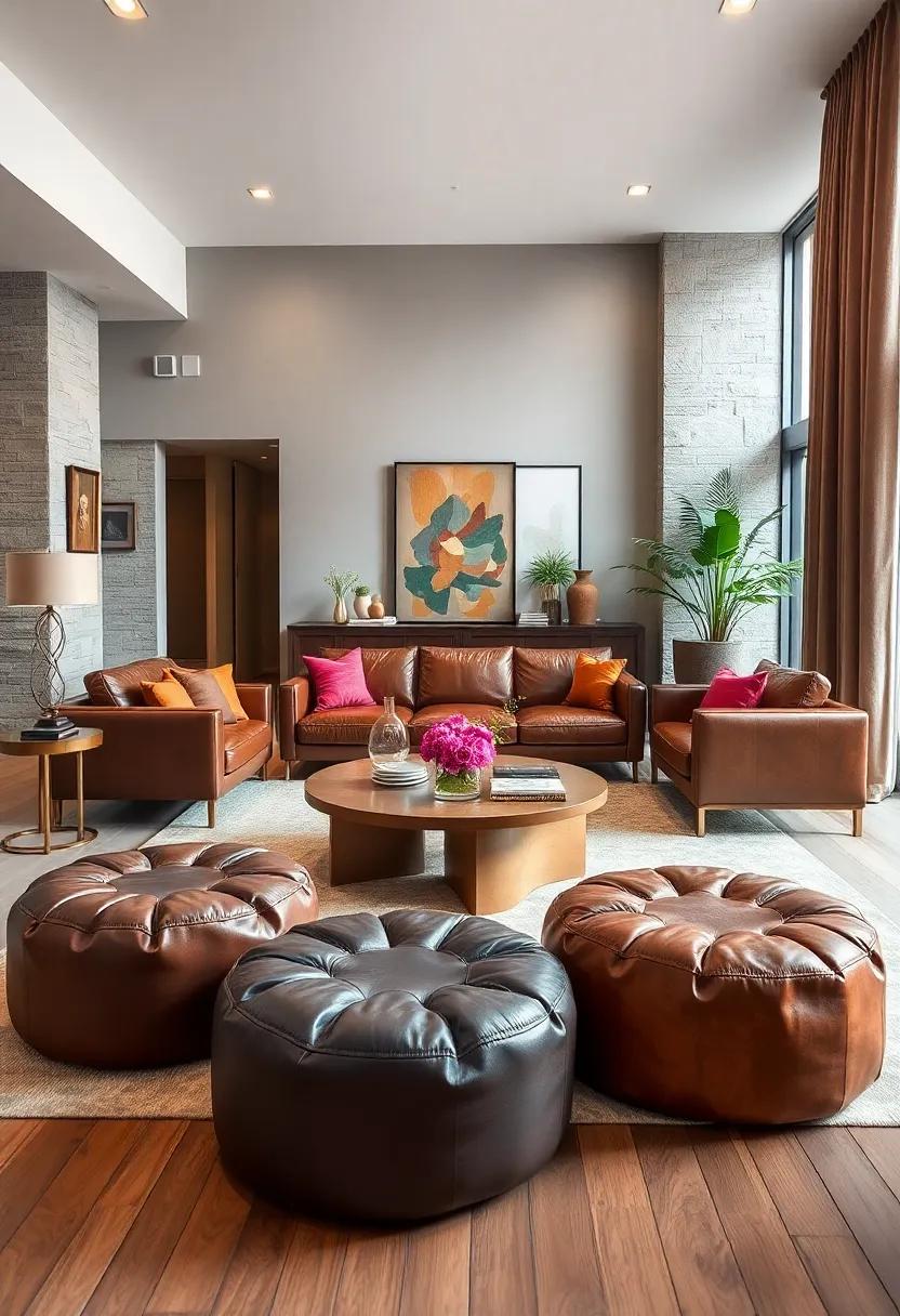 Incorporate Leather Poufs: Add leather⁣ poufs that serve as versatile⁢ seating or ⁤footrests,​ enhancing both style and utility