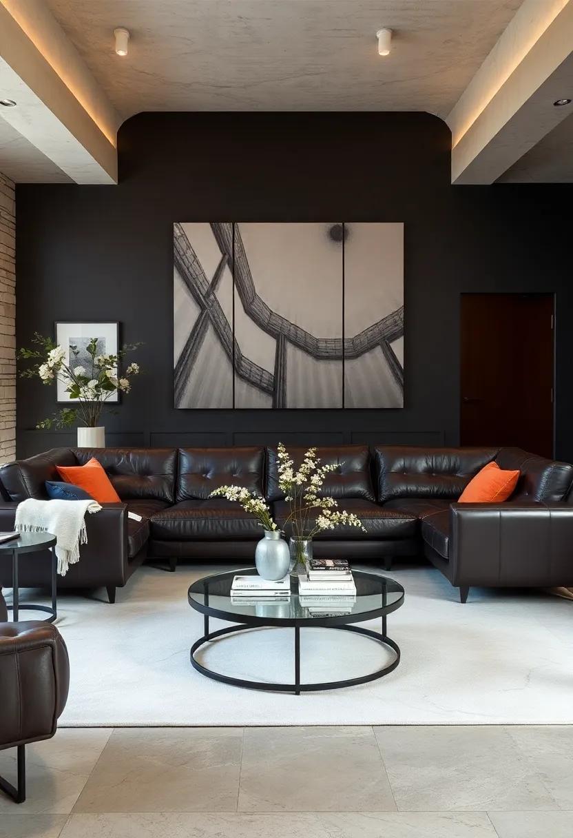 Use Leather ‌with contrast: Pair dark leather seating ⁣with lighter furniture or wall⁢ colors to⁣ create ‌a striking⁤ contrast