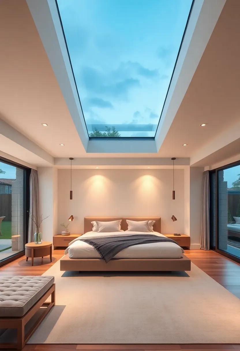Enjoy the ⁣elegance of a master bedroom featuring an expansive skylight that ‍can be opened to the outside, blurring the lines between indoor peace and the evening breeze