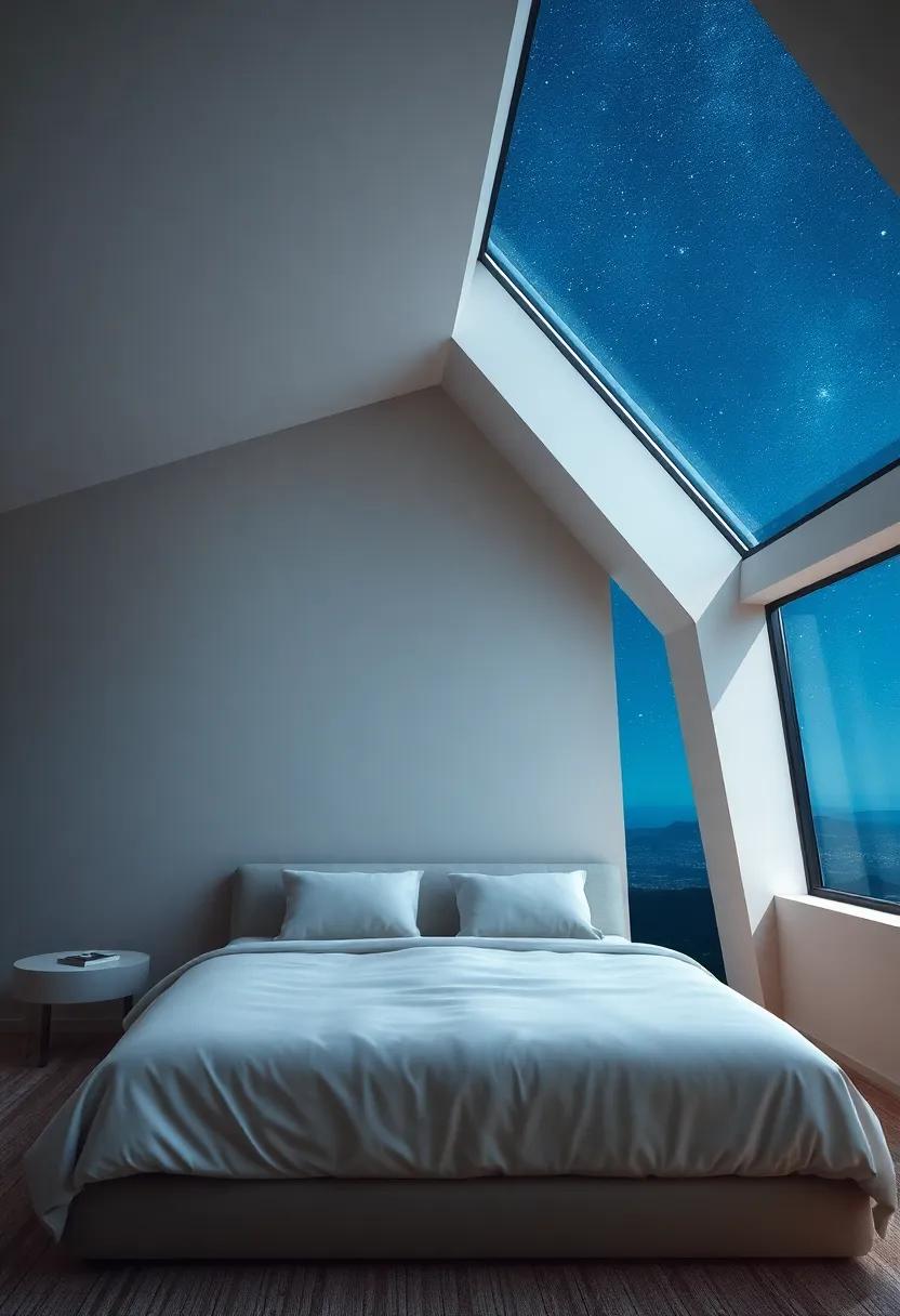 Experience the serenity of a minimalist suite where sleek skylights offer⁢ an unobstructed view of the​ night sky, allowing for peaceful contemplation as you wind down each evening