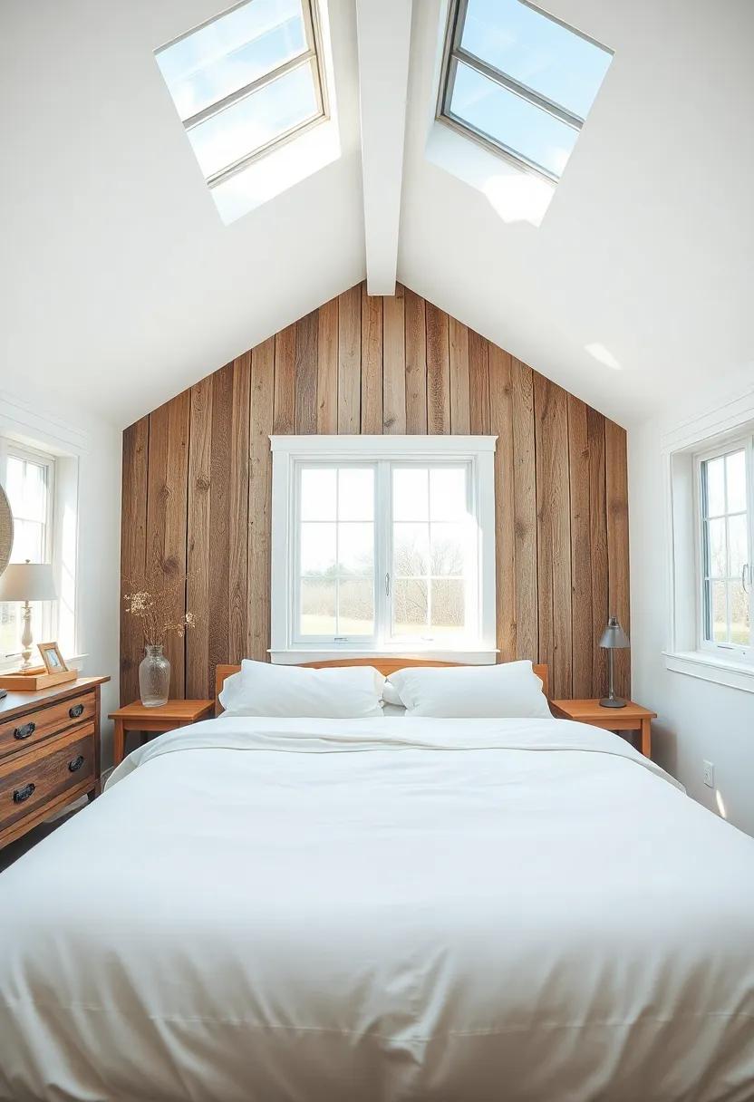 revel in the simplicity of a ⁢farmhouse-style bedroom ⁤where large skylights brighten rustic decor,creating a welcoming atmosphere for relaxation and escape from⁣ daily stresses