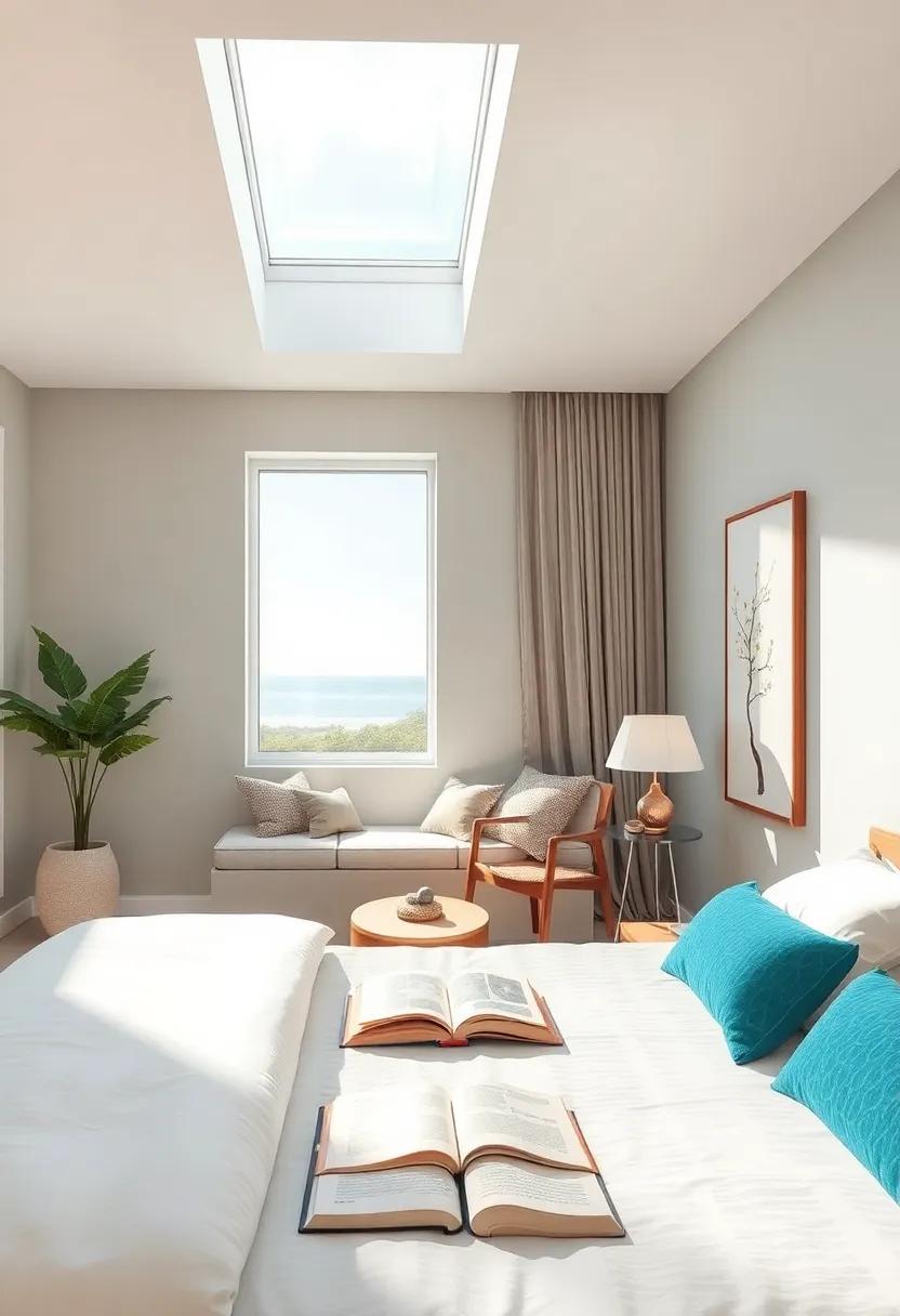 Step into a ⁣luxurious spa-inspired bedroom ‌featuring a skylight above a reading nook, ideal for curling up with a book‌ while sunshine pours in, ⁢harmonizing style and‍ relaxation