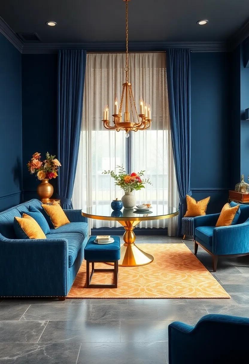 Timeless Navy Blue and Gold: A classic combination that exudes sophistication, perfect for creating a regal ambiance